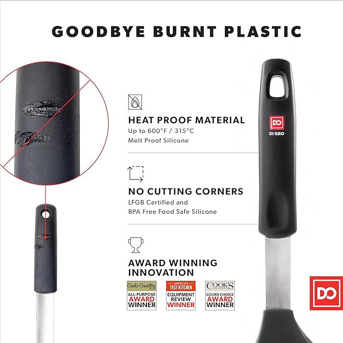 DI ORO Small Silicone Spatula - Kitchen Spatulas for Nonstick Cookware - 600°F Heat-Resistant Thin & Flexible Silicone Turner - BPA Free Mini Egg & Cookie Spatula for Cooking - Dishwasher Safe