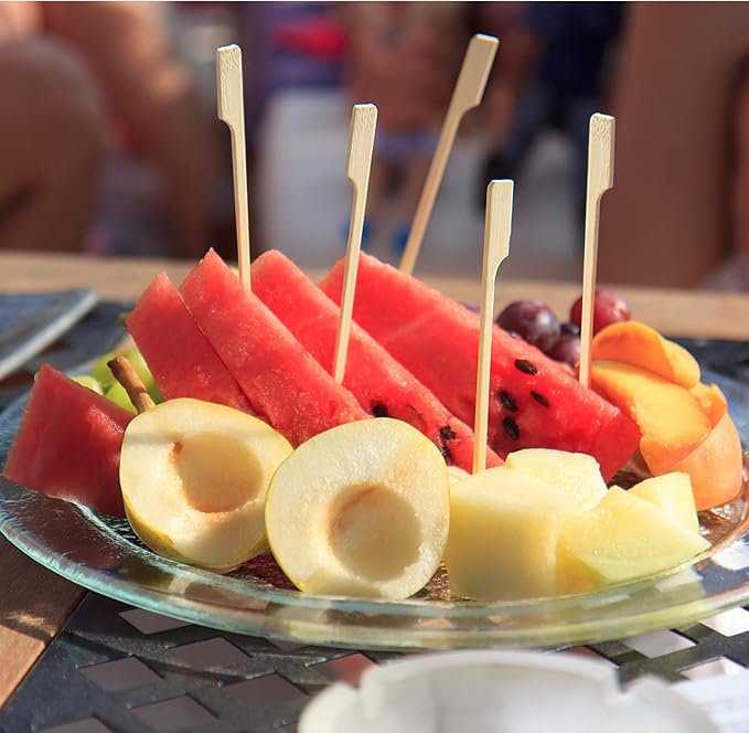 BLUE TOP 200Pcs Bamboo Paddle Picks, 6 Inch Sturdy Flat Skewers Food Appetizer Toothpicks for for Fruit, Grilling, Drink, BBQ, Barbecue, Yakitori Chicken, Fondue, Roasting,Cocktail, Marshmallow