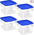 4 Pack Food Storage Containers with Blue Lids, 6.0 Qt - Square, Clear, Polycarbonate