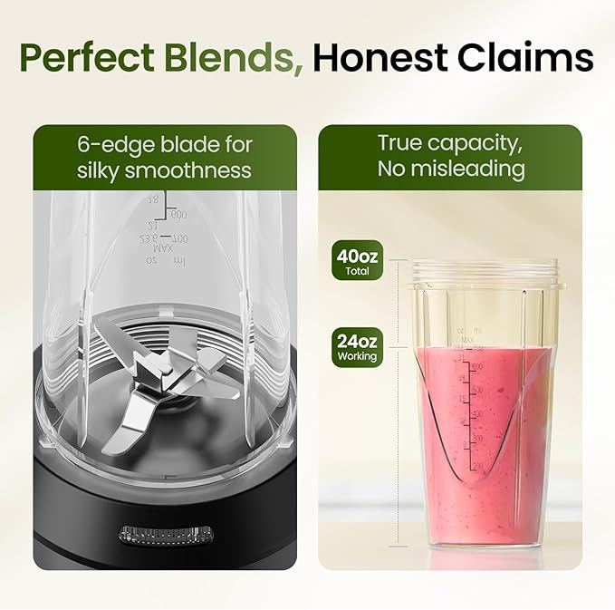 TOPZEE Personal Smoothie Blender - 1000W Single Serve Smoothie Maker with 24oz Portable Travel Cups, Ideal for Protein Shakes, Frozen Drinks, and Kitchen Use