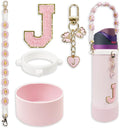 SITKOL Silicone Boot Cute Monogram Set Compatible with Owala Water Bottle 24 oz, 32 oz, 40 oz - Perfect Letter Owala Accessories for Owala Tumbler, Owala Free Sip, Pink Owala, Black Owala
