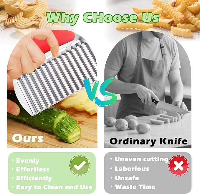Suuker Large Crinkle Cutter for Veggies, French Fry Cutter,Potato Slicer,Potato Chip Slicer,Crinkle Cut Fries,Wavy Knife for Cucumber,Carrot Chopper,Stainless Steel Veggie Chopper,Carrot Knife