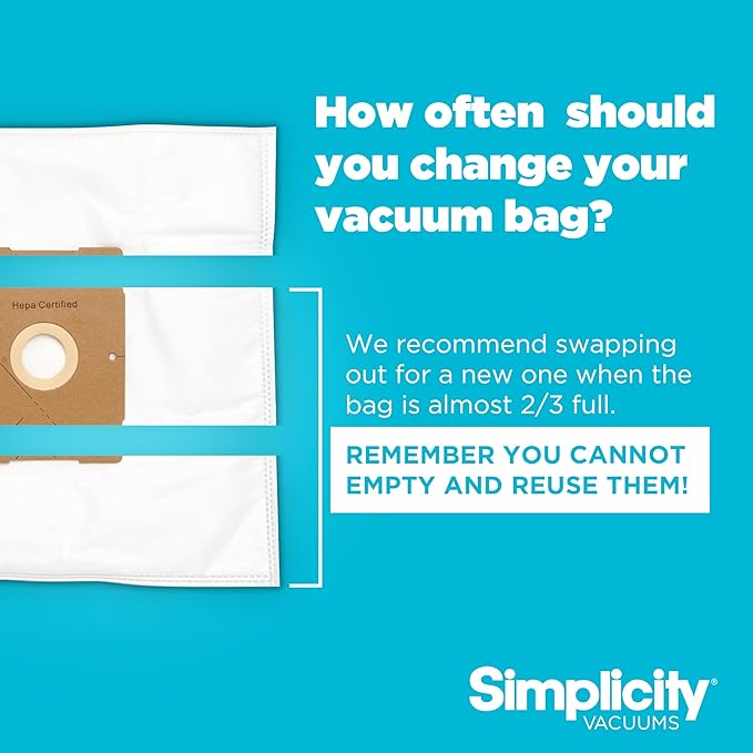 Simplicity Vacuums 6-pack Vacuum Bags Type Z and Filter Set for Jill Canister Vacuum Cleaner, SZH-6 Bags and SF-I4.3 Filter Set with Certified HEPA FiltratioN