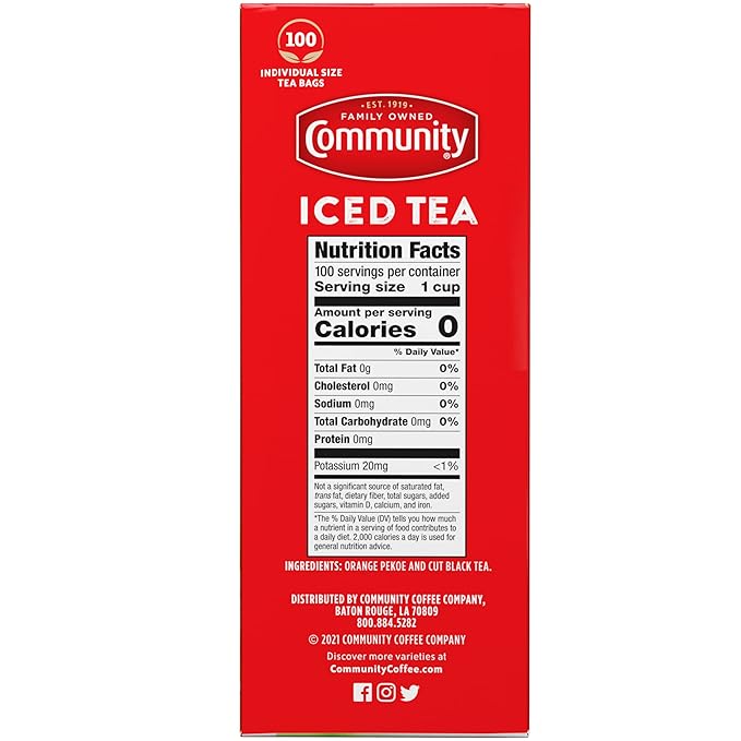 Community Coffee Porch Breeze Orange Pekoe Cut Black Tea Bags, Individual Cup Size, 100 Count (Pack Of 12)