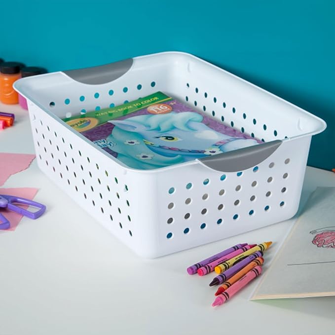 Sterilite 24-Pack Medium Ultra Basket, Open Top Plastic Storage Organizer, White - Classic Baskets for Organizing Countertops, Pantry Shelves, Kitchen Cabinets, Laundry Rooms or Home Offices