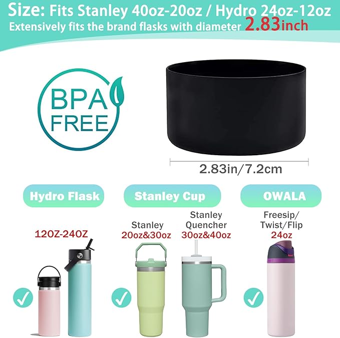 WK IEASON Protective Silicone Base Boot for Hydro Flask Mouth, Anti-Slip Silicone Sleeve Cover Bumper for Hydro Water Bottle Accessories -2.83inch Bottom Diameter