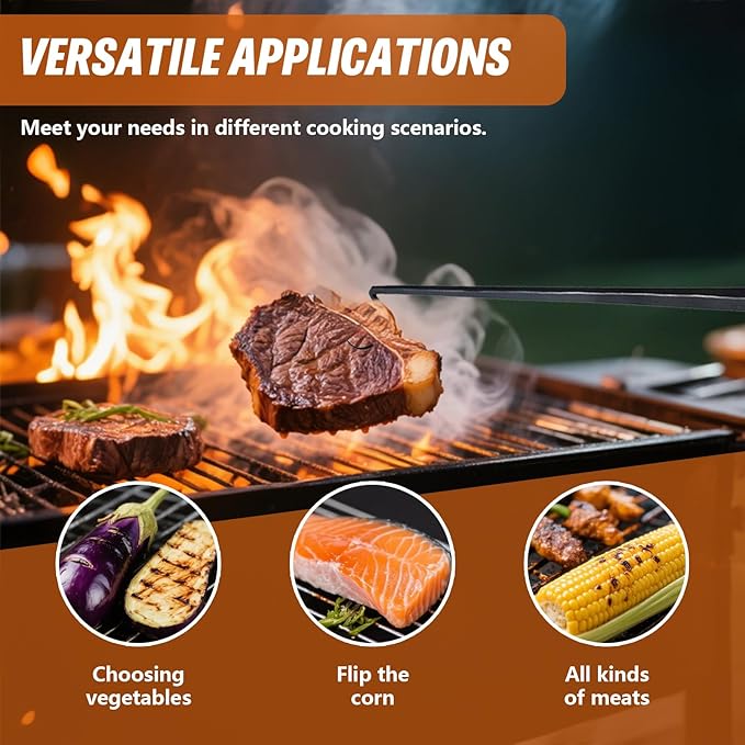 BBQ Turner Hooks, Meat Hook Flipper, Iron BBQF Turner Hooks, Flips Cooking Hooks, BBQ Food Flipper, for Grilling Smoking Frying, Long Handle Meat Hooks (Type A)