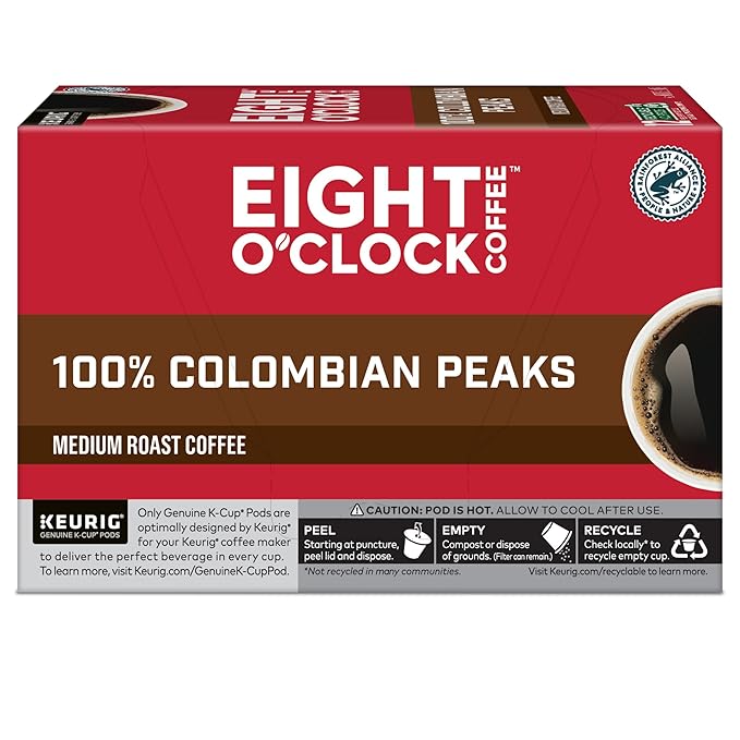 Eight O'Clock Coffee Colombian Peaks Keurig Single-Serve K-Cup Pods, Medium Roast Coffee, 72 Count