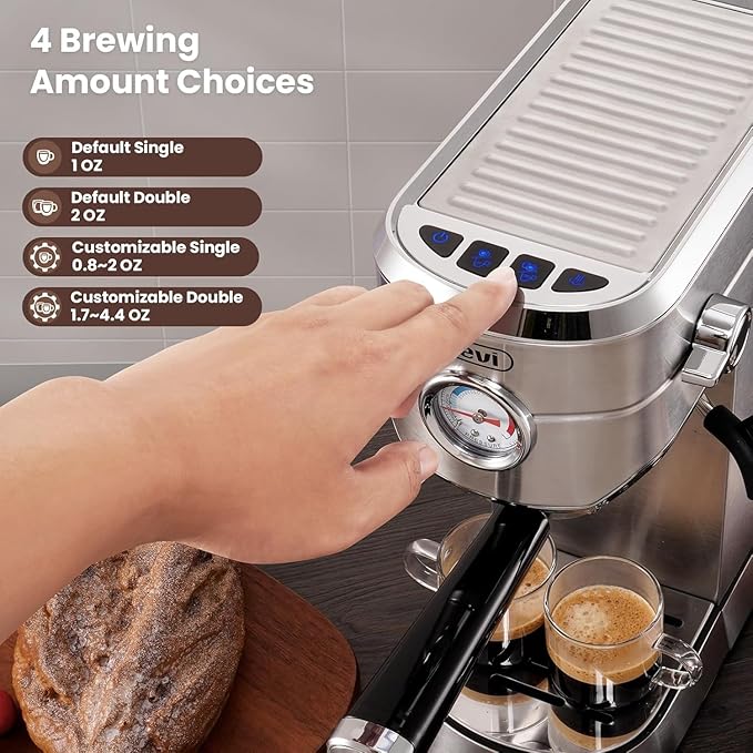 Gevi Espresso Machine 20 Bar, Professional Espresso Maker Latte Machine with Milk Frother, Stainless Steel Expresso Coffee Machines for Home, Compact Cappuccino Machine, Great Gift Choice, Silver