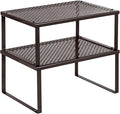 SONGMICS Spice Racks, Set of 2 Metal Cabinet Shelf Organizers, Countertop Organizers, Shelf Risers, Stackable, Expandable, Brown UKCS01BR