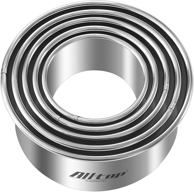 ALLTOP 5 Pcs Round Biscuit Cutter-Stainless Steel Baking Essential Tool for Effortless Circle Cookie Shaping,Pastry,Cake Decoration&Fondant Creation–Precise Cut Utensil for Dumpling,Scone, Donut