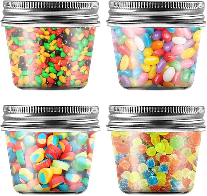 novelinks 4 oz Clear Plastic Jars with Screw-On Lids – Reusable Round Containers for Slime, Food, Spices, Crafts & Kitchen Organization – BPA-Free Storage Jars, 20 Pack