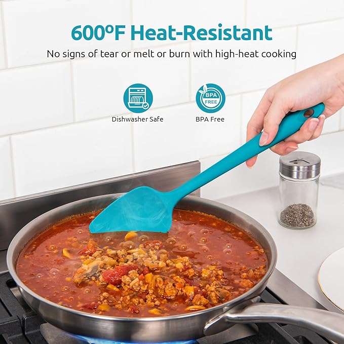 U-Taste Silicone Spoon Spatula Set, 600ºF High Heat Resistant Food Grade Flexible Rubber Scraper, Cooking Mixing Baking Kitchen Utensils Set of 3 (Marrs Green)