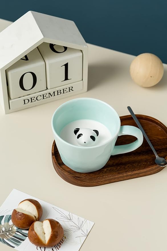 DIHOclub Panda Ceramic Cup Hidden 3D Animal Inside Mug,Cute Cartoon Handmade Figurine Mugs,Holiday and Birthday Gift for Coffee & Tea Lovers,12 OZ (Blue)