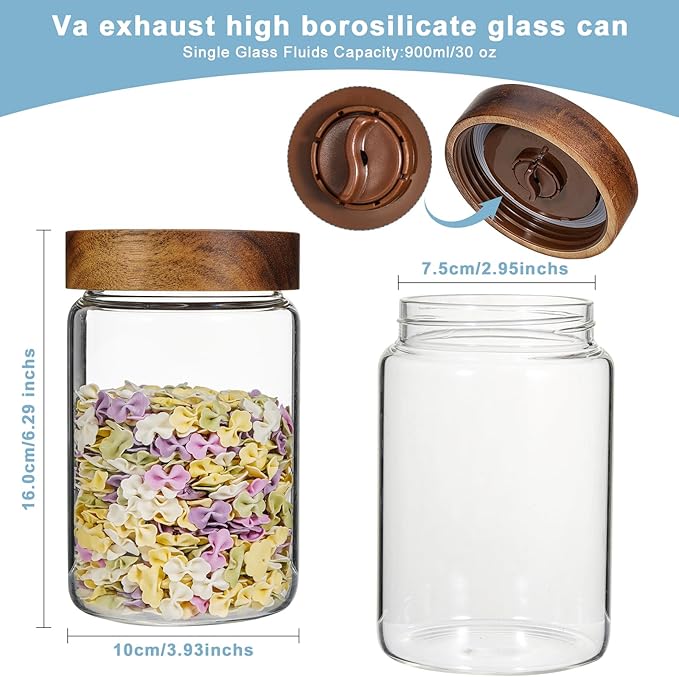 Glass Food Storage Jar with Lids Spoon Glass Coffee Canister Borosilicate Glass Food Containers for Ground Coffee Beans Nut Pasta Sugar Candy Spice Rice Tea (900ml(30oz)-1 pack)