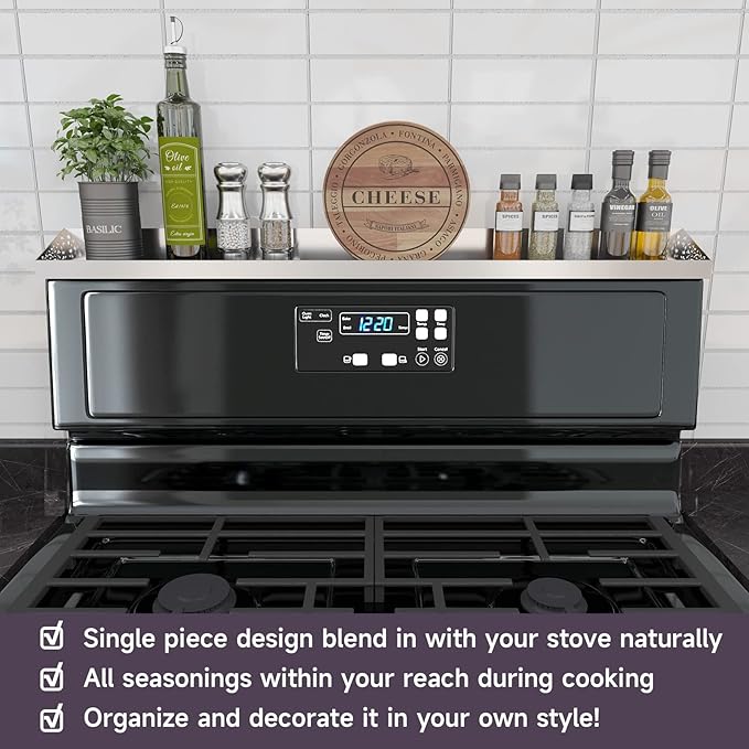 30" Magnetic Stove Top Shelf – Stainless Steel Spice Rack and Seasoning Organizer – Kitchen Shelf for Back of Stove – Over Stove Rack and Storage Organizer