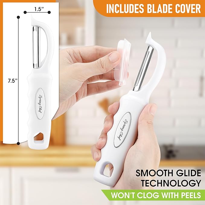 Spring Chef Premium Swivel Vegetable Peeler, Comfrotable Handle and Ultra Sharp Stainless Steel Blades - Perfect Kitchen Peeler For Veggie, Fruit, Potato, Carrot, Apple - White