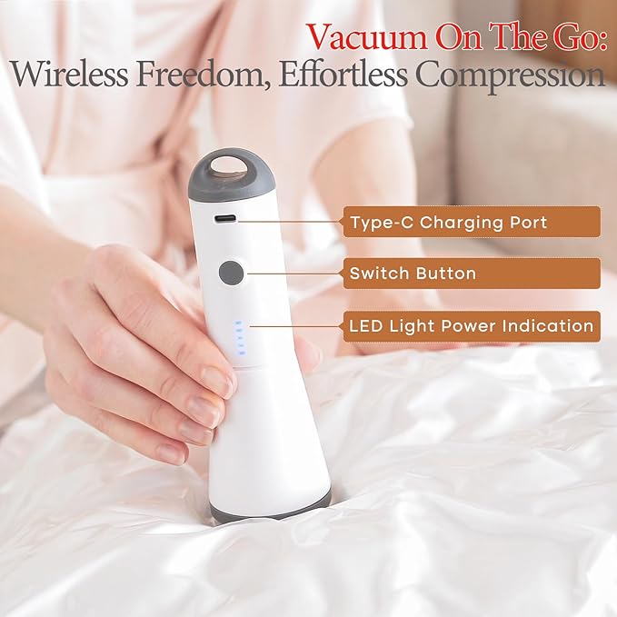 Vacuum Seal Bags for Clothing, 16 Pack Vacuum Storage Bags with Rechargeable Cordless Air Pump(4J+4L+4M+4S), Space Saver Bags for Clothes Blanket Duvets Pillows Comforters Travel