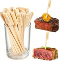 500 Pcs 3.5 Inch Assorted Bamboo Wood Steak Markers, PEOUWNES Steak Temperature Sticks Paddle Skewers for BBQ Party Kitchen Parties Catering Cocktail Fruit Grilling Roasting or Buffets Food