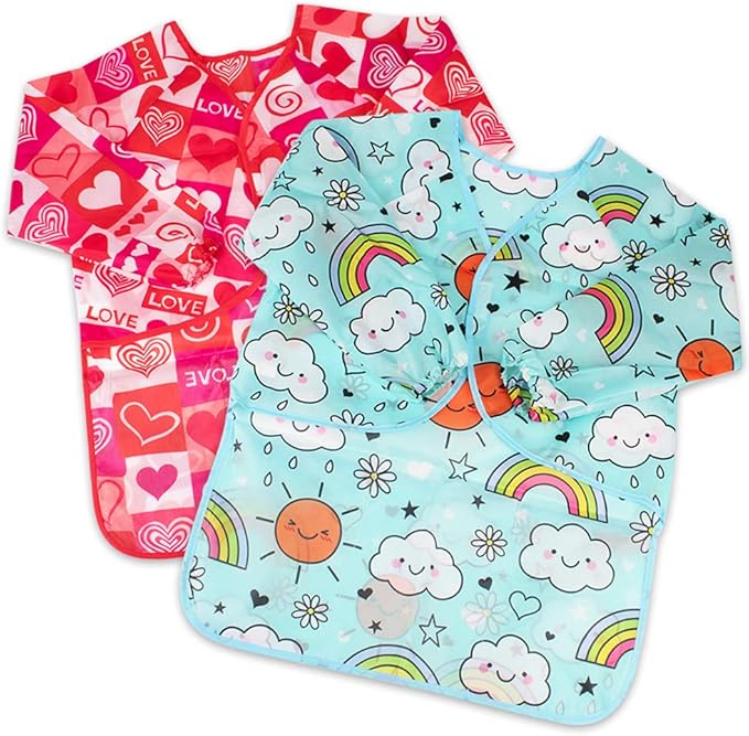 CUBACO Kids Painting Apron, 2pcs Waterproof Art Smocks For Child 3-8 Years, Kids Smocks for Painting Aprons with Long Sleeve