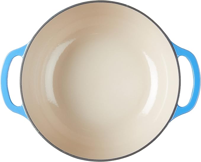 Lodge 7.5 Quart Enameled Cast Iron Dutch Oven with Lid – Dual Handles – Oven Safe up to 500° F or on Stovetop - Use to Marinate, Cook, Bake, Refrigerate and Serve – Caribbean Blue