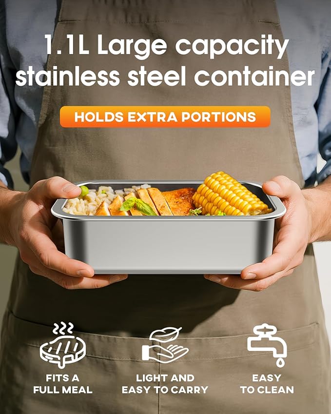 Cordless Electric Lunch Box 1100ML Stainless Steel Container