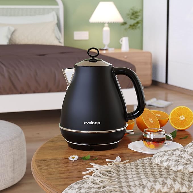 Evoloop 1.7L Electric Kettles, BPA Free Tea Kettle, Hot Water Boiler Heater, Stainless Steel Teapot, Auto Shut-Off & Boil-Dry Protection, 120V/1500W (Black)