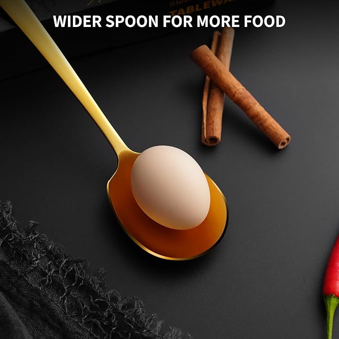 6 Piece Stainless Steel Serving Spoons Set - 6 Large Spoons, 9.2-Inch, Dishwasher Safe, for Parties/Kitchen/Buffet/Catering,Gold