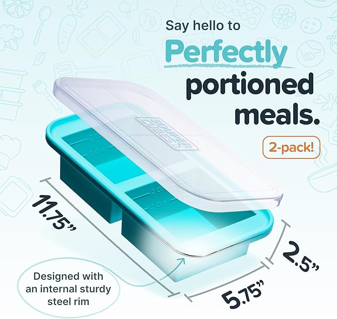 Souper Cubes 2 Cup Silicone Freezer Molds with Lids – Soup Cubes for Freezing Lasagna, Leftovers, Soups, Sauces, Casseroles, Meal Prep Meals and More – Aqua 2-Pack