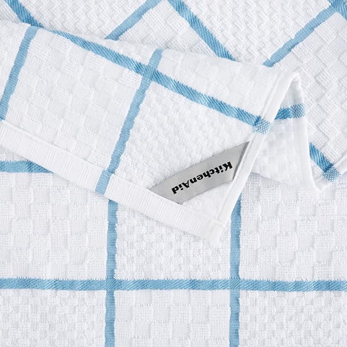 KITCHENAID Quilted Cotton Terry Cloth Oven Mitt, Pot Holder, Kitchen Towel 4-Pack Set, Heat Resistant, Silicone Grip, Gift Set, Blue Velvet, 16"x26", 7"x13" & 7"x10"