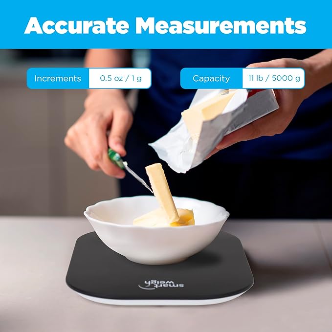 Smart Weigh Black Digital Kitchen Scale for Cooking, Weight Loss, Calorie Tracking, Baking, Food Portion Control, and Meal Prep - Accurate Measurements in Grams and Ounces