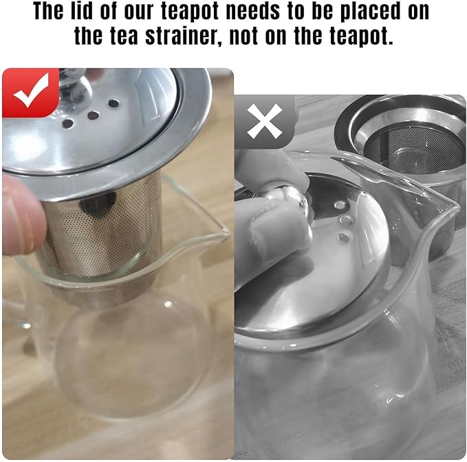 PARACITY Glass Teapot Stovetop 32 OZ, Borosilicate Clear Tea Kettle with Removable 18/8 Stainless Steel Infuser, Teapot Blooming and Loose Leaf Tea Maker Tea Brewer for Camping, Travel (950ML)