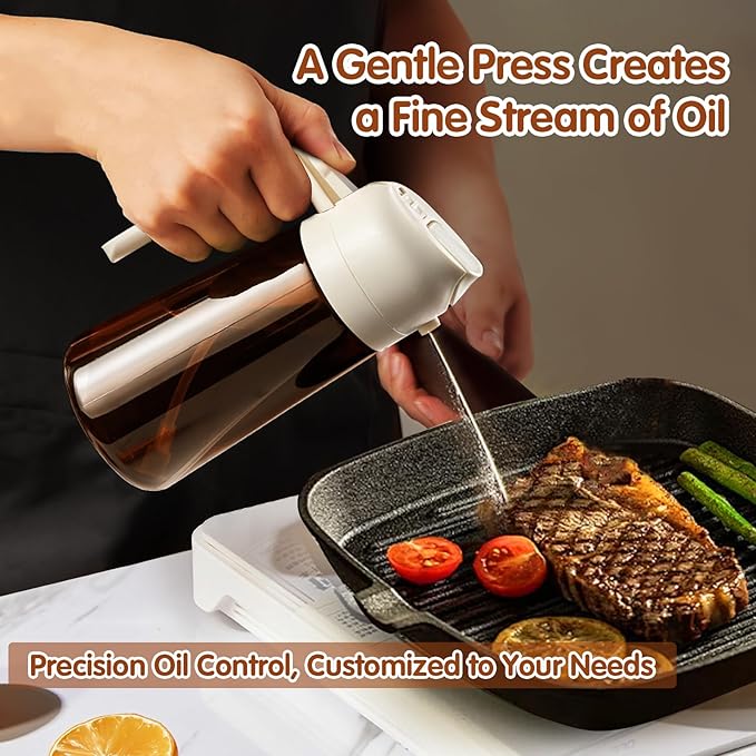 YARRAMATE 16oz/470ml Light Blocking Oil Sprayer for Cooking with Stickers, Food-Grade 2 in 1 Olive Oil Dispenser Bottle for Kitchen, Premium Dark Amber Glass Oil Bottle for Air Fryer, BBQ(White)