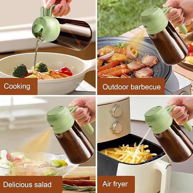 YARRAMATE 16oz/470ml Light Blocking Oil Sprayer for Cooking with Stickers, Food-Grade 2 in 1 Olive Oil Dispenser Bottle for Kitchen, Premium Dark Amber Glass Oil Bottle for Air Fryer, BBQ(Green)