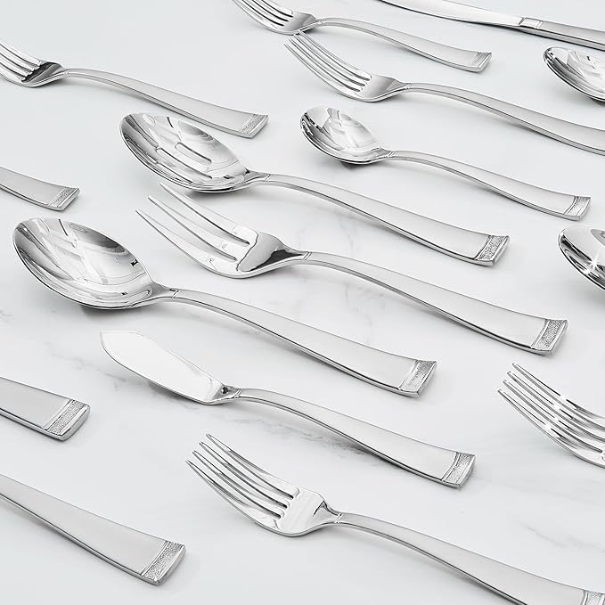 KINGSTONE Silverware Set, 20-Piece Flatware Set for 4, 18/10 Stainless Steel Cutlery Set with Bead Edge, Utensil for Kitchen, Home, Party, Wedding, Mirror Polished, Dishwasher Safe, Featured Gifts