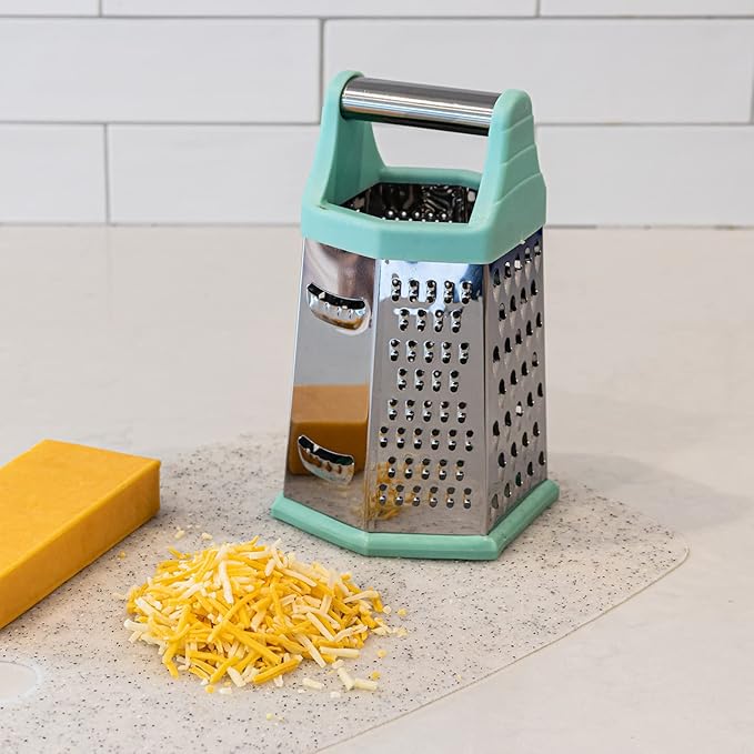 Beille 6 Side Stainless Steel Grater Top Handle Zester Slicer 7.75 Inch, Mint Green