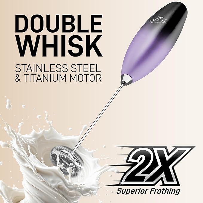 Zulay Kitchen Double Whisk Milk Frother – Handheld Foam Maker for Coffee, Lattes, Matcha, Hot Chocolate & Cappuccinos – Whip Creamy Froth in Seconds, Portable & Easy to Use