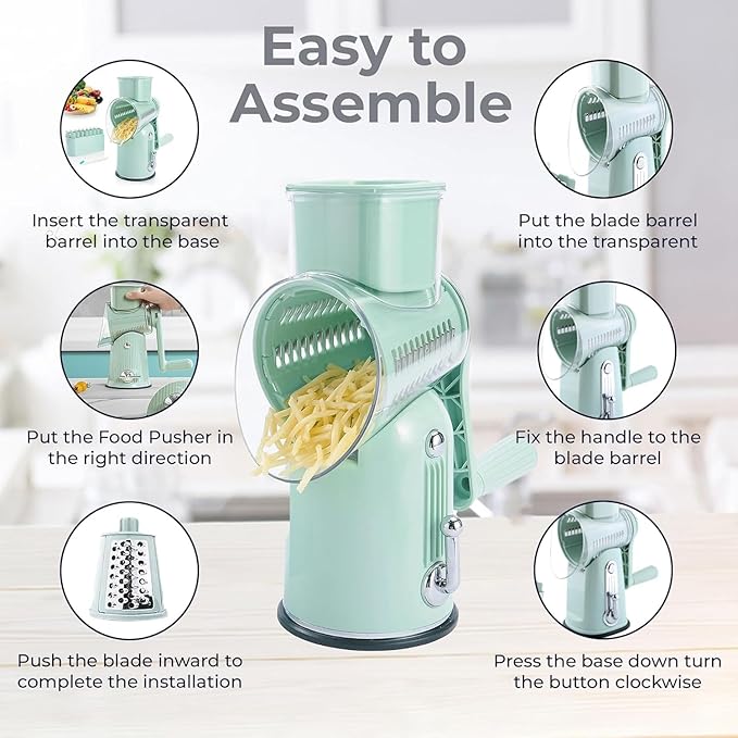 Chef Power Premium Quality Rotary Cheese Grater with Handle - Kitchen Accessories Cucumber Slicer Vegetable Salad Grater, Vegetable Grater - Cheese Grater (Light Green)