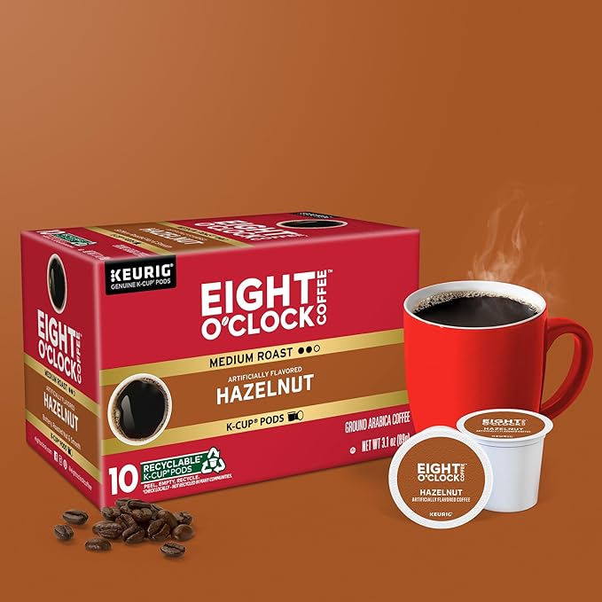 Eight O'Clock Coffee Hazelnut, Single-Serve Coffee K-Cup Pods, Medium Roast, 72 Count
