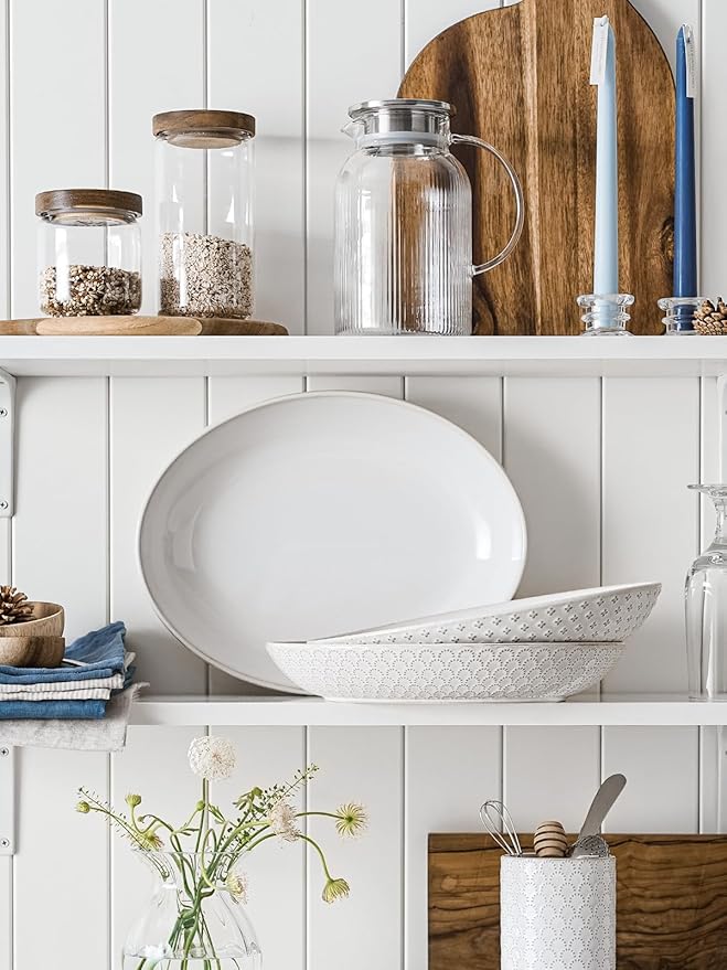 LE TAUCI Serving Bowls, Large Oval Platters for Entertaining, Ceramic Serving Tray for Dinner, Pasta, Salad, Dessert, Turkey, Fish, Fruit, Bread - 45oz/74oz, 11.8"/13.7", Set of 2, Arctic White