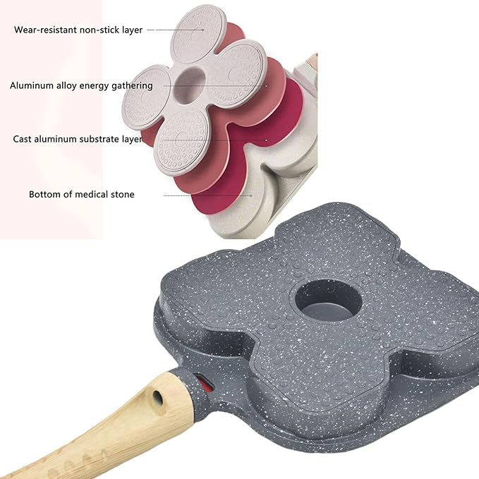 4-Cup Aluminum Nonstick Egg Pan with Lid, Suitable for Gas Stove & Induction Cookware