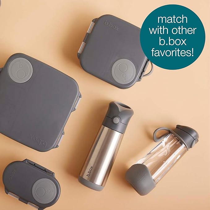 b.box Mini Lunch Box, Bento Box for Kids, Snack Container with 2 Leak Proof Compartments, Reusable Snack Containers with Lids, Kids Lunch Boxes Ages 3+, BPA Free, 4 1/4 Cup Capacity (Graphite)
