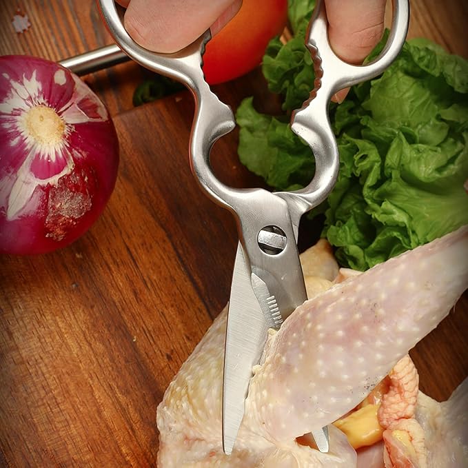 Stainless Steel Kitchen Shears Heavy Duty Full-Steel Forged Metal Scissors for Food, Professional Chef Shears Bone Cutting Meat Pizza Scissors Kitchen Utensils Come Apart, Silver