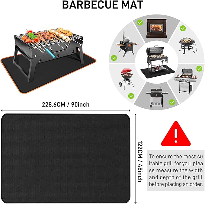 90" x 48" Extra Large Under Grill Mat for Outdoor Grill, Double-Sided Fireproof, Waterproof, Oil-Proof and Heat-Resistant Grill Mat, Easy to Cean, for Patio, Courtyard
