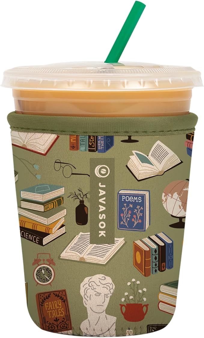 Sok It JavaSok Iced Coffee & Cold Soda Insulated Neoprene Cup Sleeve (Book Club, Small: 16-20oz)