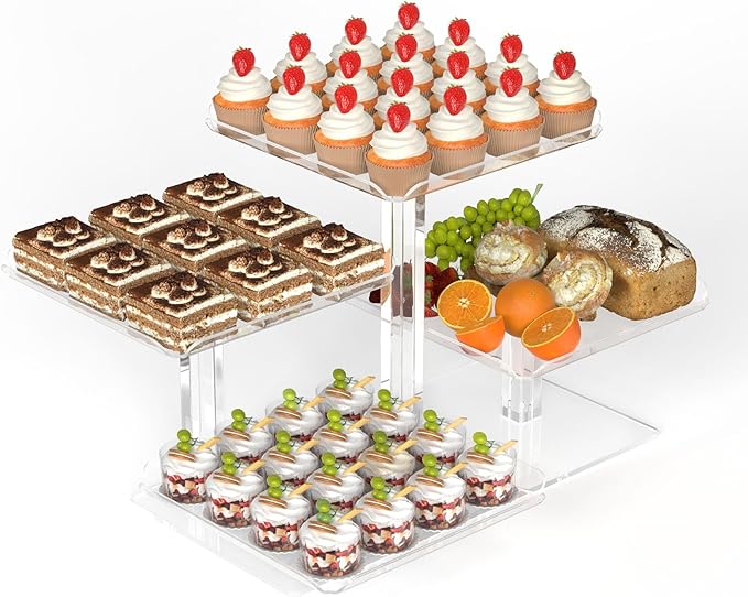 4 Tier Cupcake Stand, Acrylic Dessert Tree Tower Display Holder for Wedding Birthday Party Candy Bar Decor