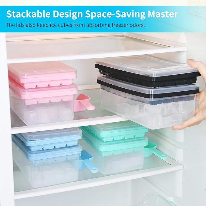 Food-grade Silicone Ice Cube Tray with Lid and Storage Bin for Freezer, Easy-Release 2 * 36 Small Nugget Ice Trays 1 ice Bucket & Scoop, Flexible Ice Cube Molds with Ice Container