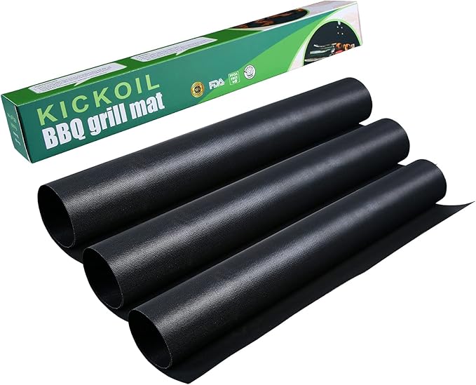 Grill Mats for Outdoor BBQ - Set of 3 Heavy Duty Non-Stick Mats, Easy to Clean, Charcoal, Gas, Electric, RV, Camping