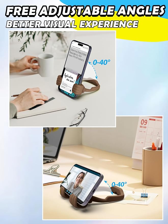 Christmas Stocking Stuffers for Teens Boys Men Cell Phone Holder: Patented Thumbs Up Phone Stand Funny Gifts for Adults Kids Teenager Husband Friend Coworkers Phone Accessories Cool Gadgets Brown