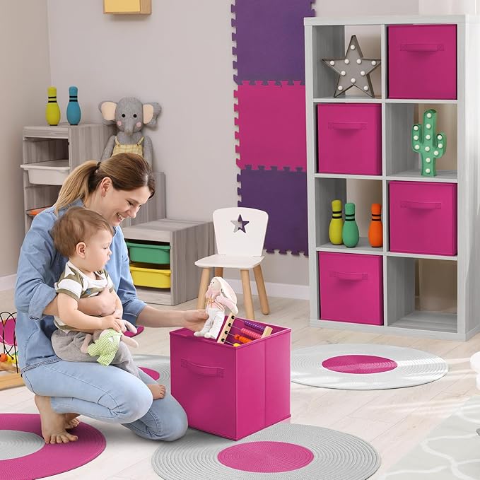 Sorbus Fabric Storage Cubes - 6 Foldable Storage Bins for Organizing Pantry, Cubbies, Toy Box - Clothes Storage & Closet Organizer - 13 Inch Collapsible Cube Baskets for Shelves with Handle